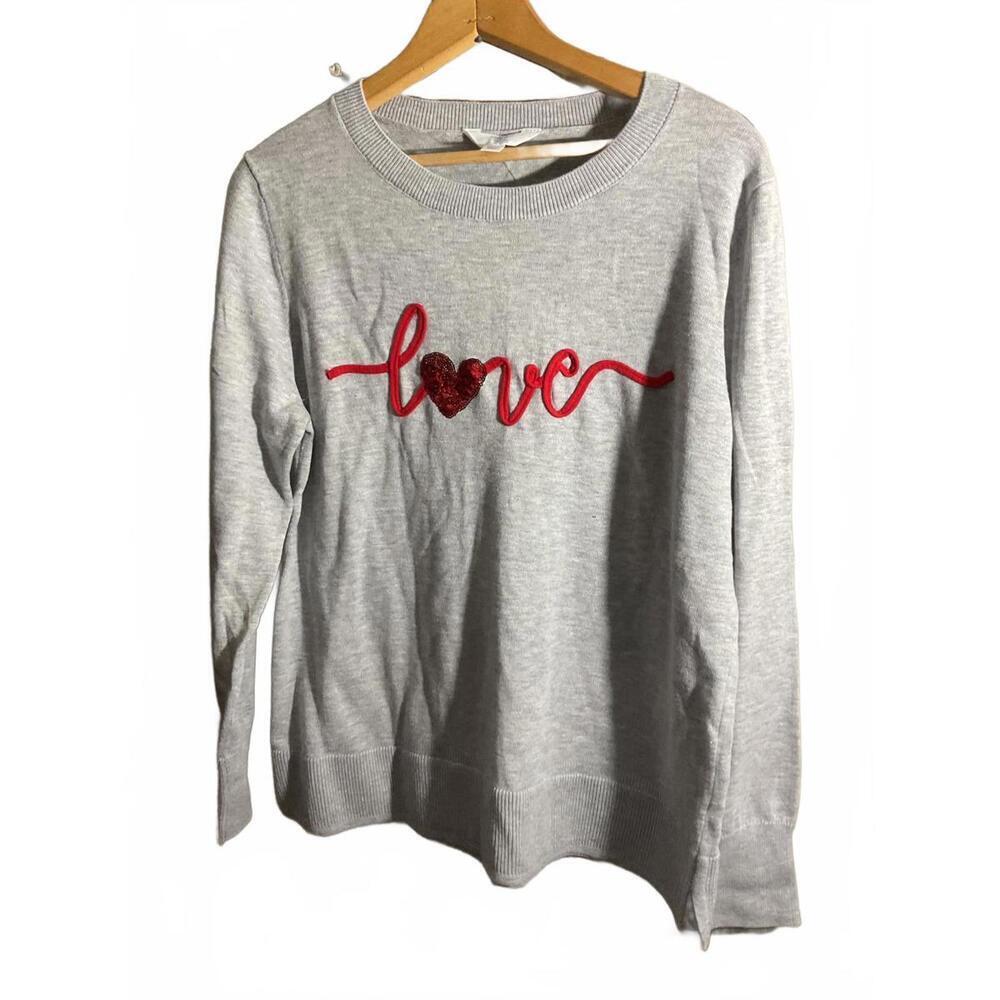 Time and Tru Women's Gray Sweater with Love  Valentines Large